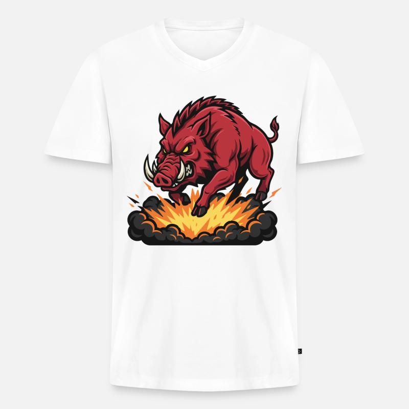 Red Boar Fire Blast Maskottchen Wildschwein - Männer Premium Bio T-Shirt mit V-Ausschnitt - Weiß