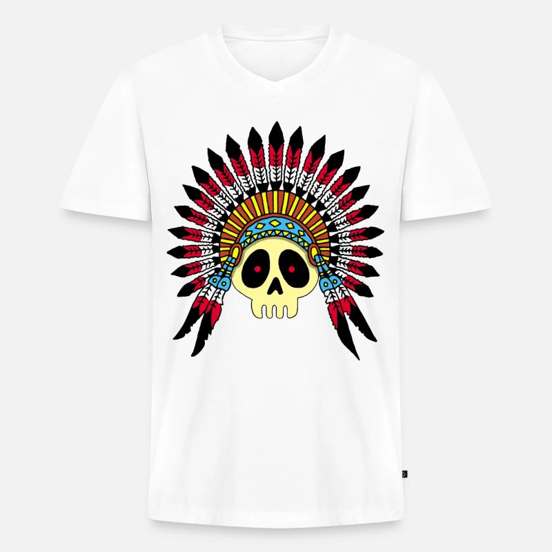 Indian Chief Skull (Farbe) - Männer Premium Bio T-Shirt mit V-Ausschnitt - Weiß