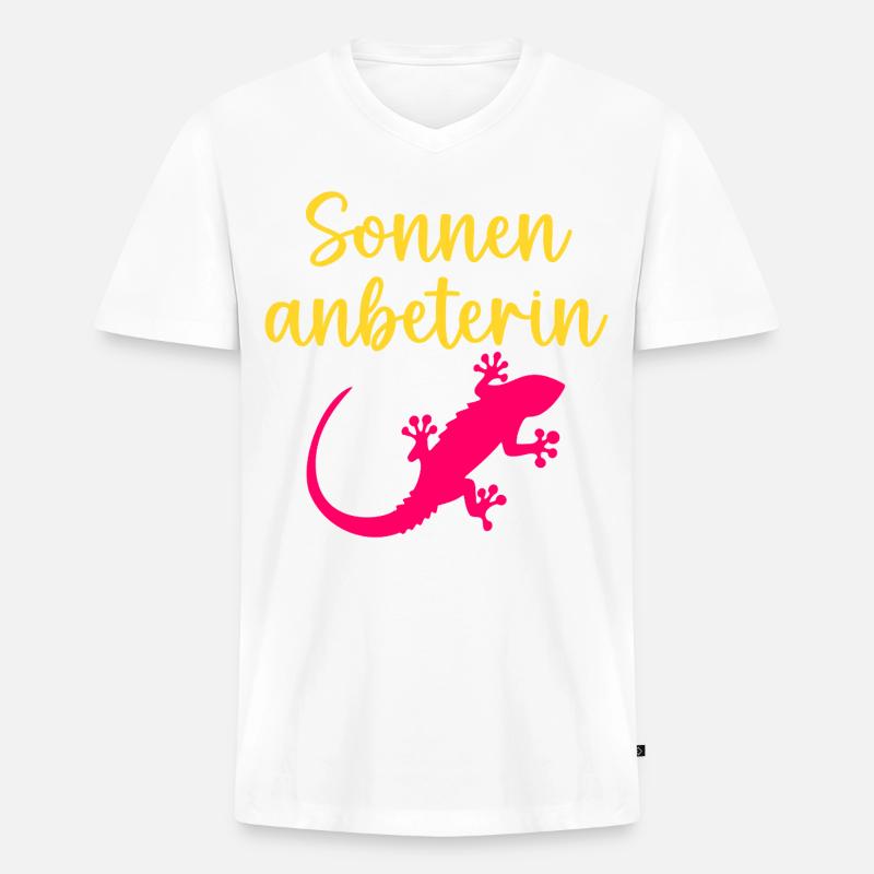 Sonnenanbeterin Eidechse Sommer Sonne - Männer Premium Bio T-Shirt mit V-Ausschnitt - Weiß