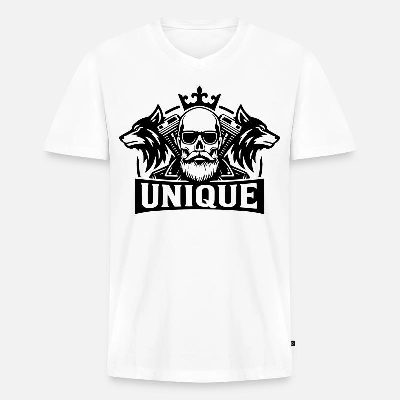 Unique Skull Wolf Biker Design - Männer Premium Bio T-Shirt mit V-Ausschnitt - Weiß