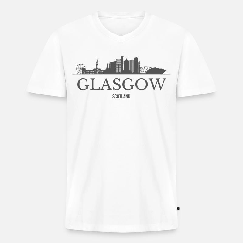 Glasgow Schottland, Glasgow Skyline - Männer Premium Bio T-Shirt mit V-Ausschnitt - Weiß