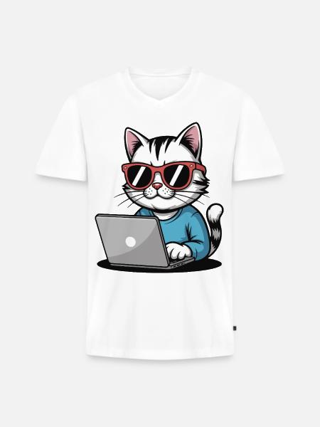 Cats_laptop - T-shirt encolure en V Premium bio Homme - blanc