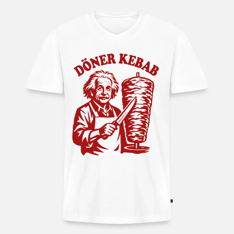 Döner Kebab - Einstein - Fast Food - Männer Premium Bio T-Shirt mit V-Ausschnitt - Weiß