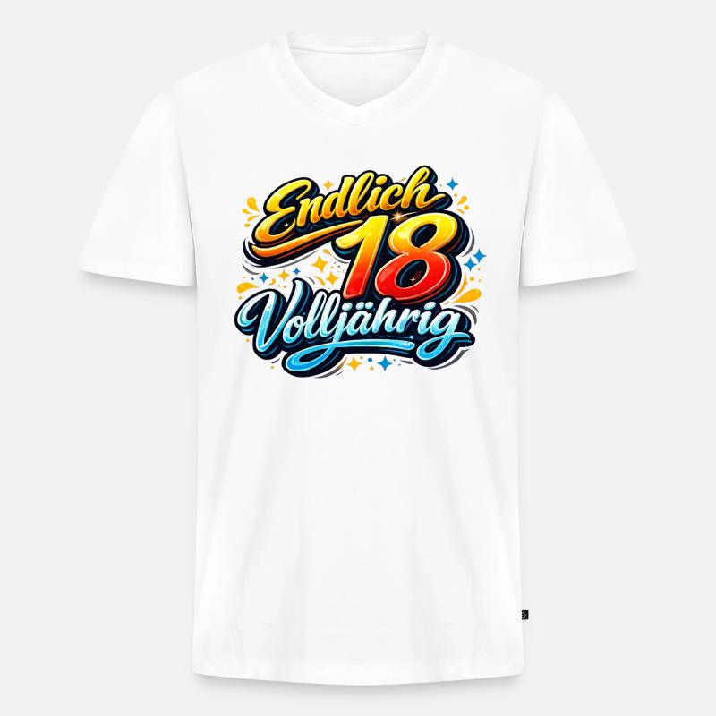 Endlich 18 Volljährig Neon Script - Männer Premium Bio T-Shirt mit V-Ausschnitt - Weiß