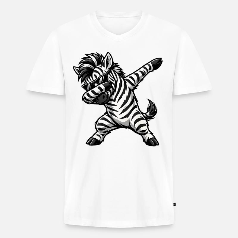 Dabbing Zebra - Männer Premium Bio T-Shirt mit V-Ausschnitt - Weiß