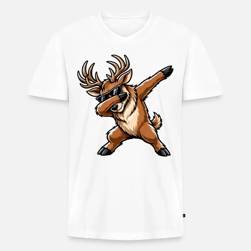 Dabbing Hirsch - Männer Premium Bio T-Shirt mit V-Ausschnitt - Weiß