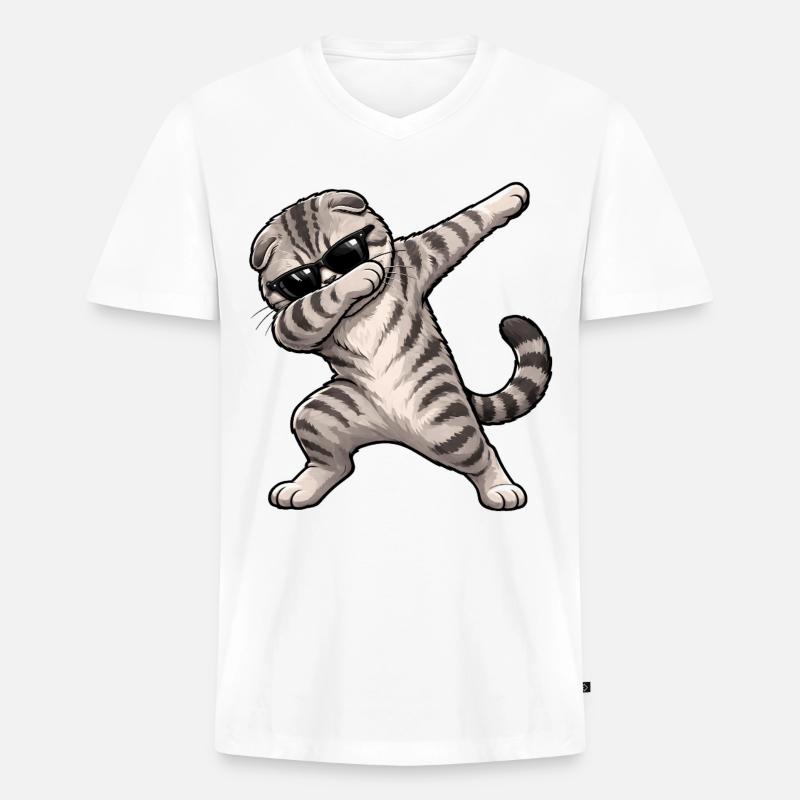 Dabbing Scottish Fold - Männer Premium Bio T-Shirt mit V-Ausschnitt - Weiß
