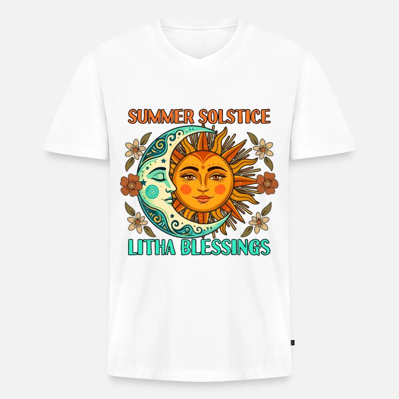 Litha Pagan Summer Solstice Midsummer Midsommar - Männer Premium Bio T-Shirt mit V-Ausschnitt - Weiß