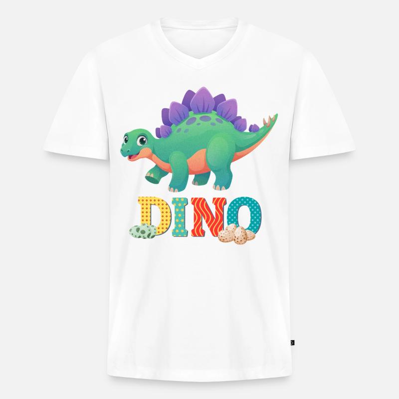 Dino - Männer Premium Bio T-Shirt mit V-Ausschnitt - Weiß