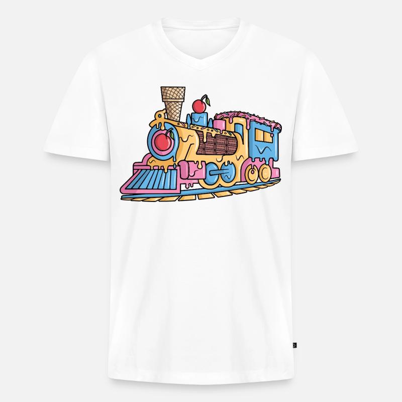 Dampflok Eiscreme Modelleisenbahn Eisenbahn - Männer Premium Bio T-Shirt mit V-Ausschnitt - Weiß