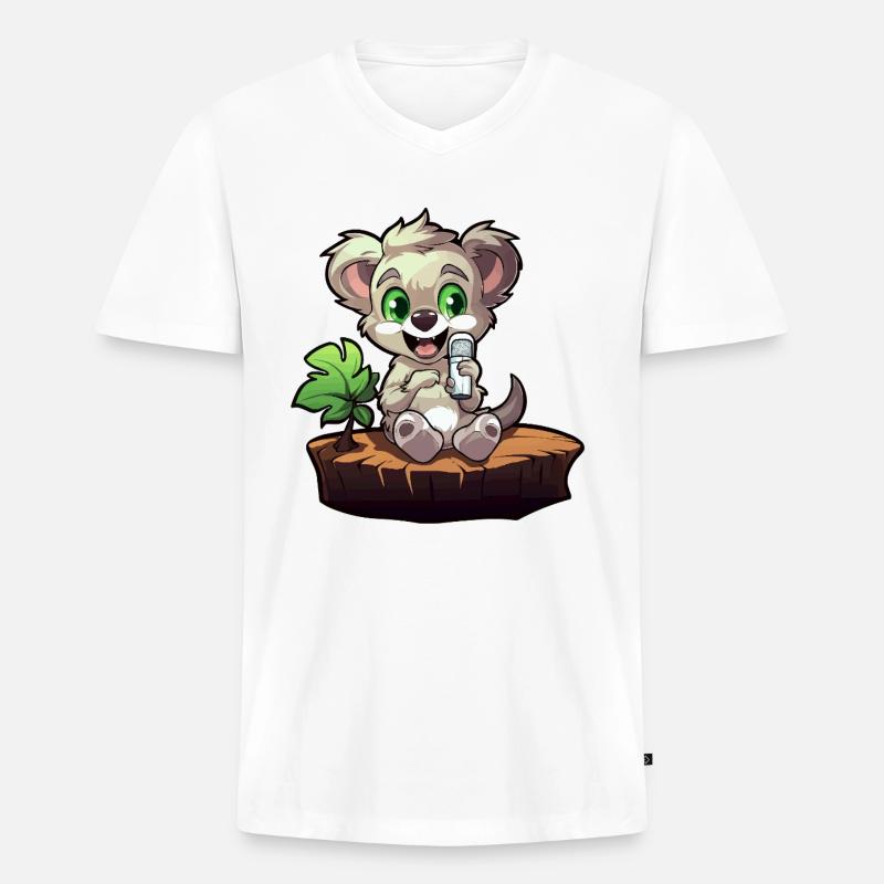 Kleiner Koala am Baumstumpf - Männer Premium Bio T-Shirt mit V-Ausschnitt - Weiß