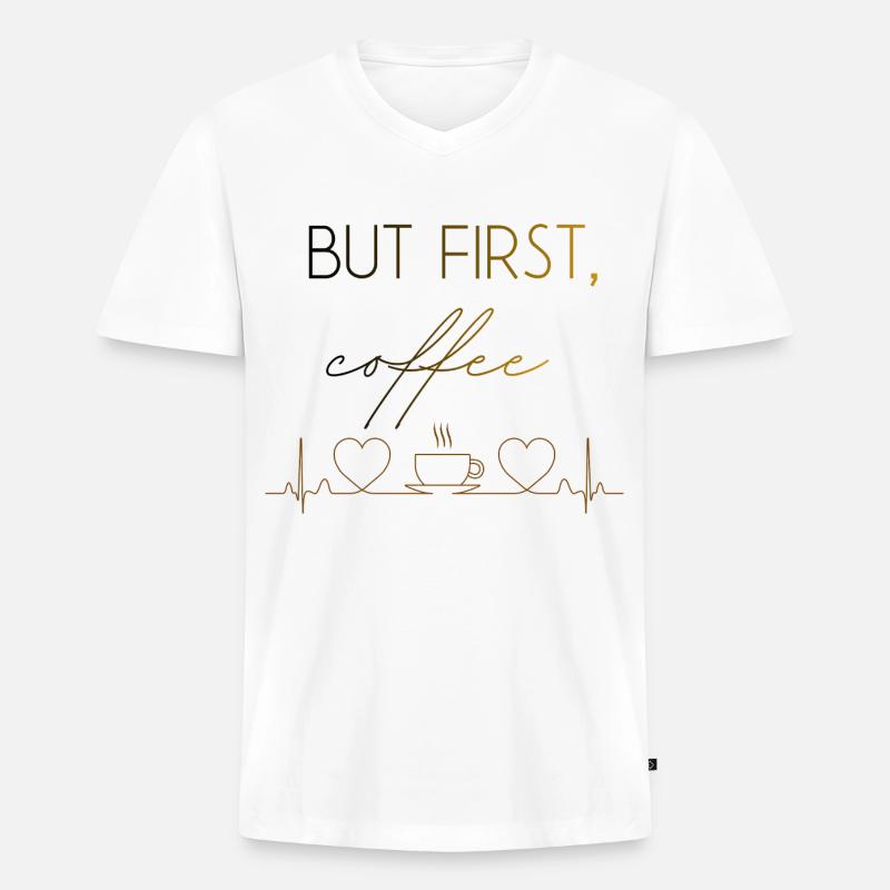 Aber der erste Kaffee-Herzschlag - Männer Premium Bio T-Shirt mit V-Ausschnitt - Weiß