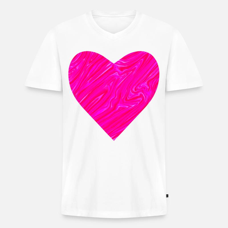 Neon Herz zum Muttertag - Männer Premium Bio T-Shirt mit V-Ausschnitt - Weiß