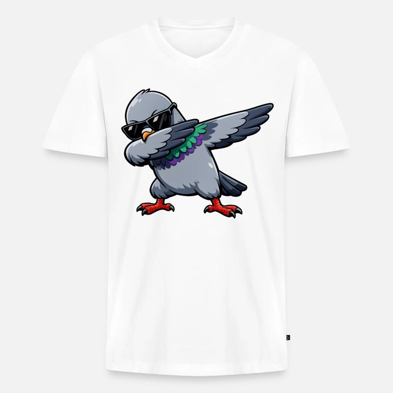 Dabbing Taube - Männer Premium Bio T-Shirt mit V-Ausschnitt - Weiß