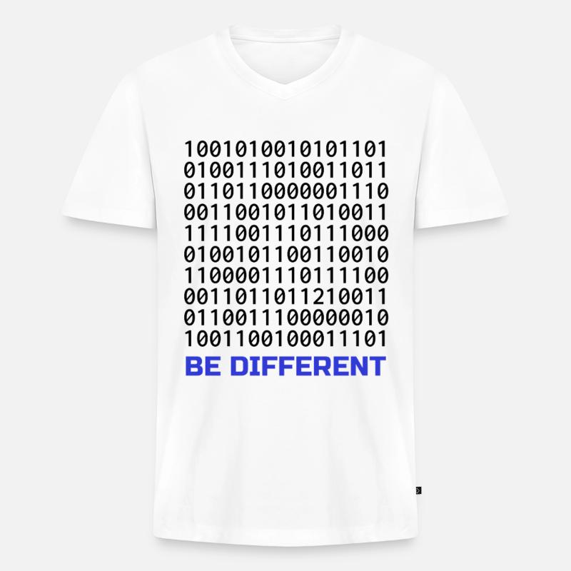 Be Different: Binäres Muster mit Botschaft - Männer Premium Bio T-Shirt mit V-Ausschnitt - Weiß