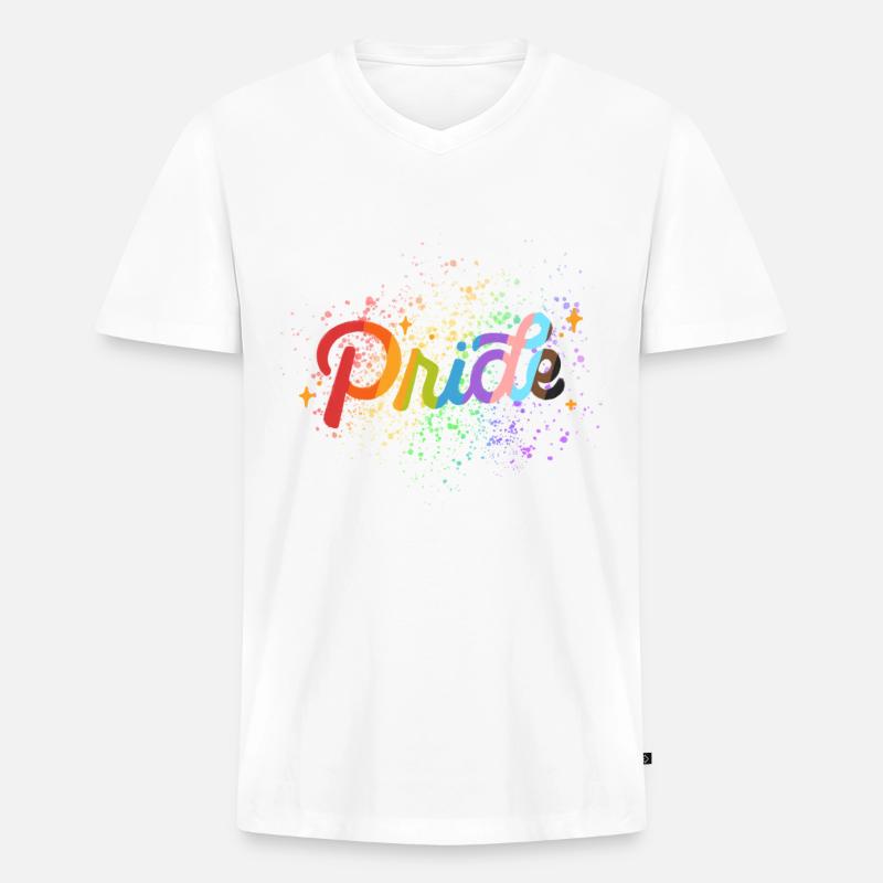 Pridemix Farbspritzer - Männer Premium Bio T-Shirt mit V-Ausschnitt - Weiß