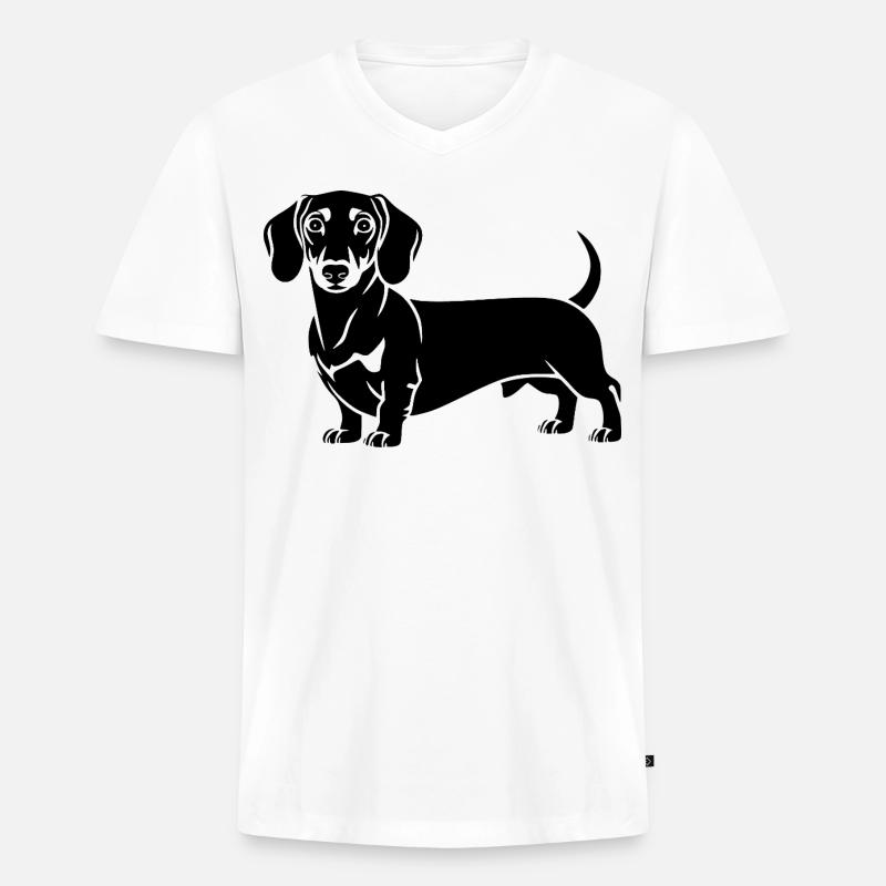 Dackel - Männer Premium Bio T-Shirt mit V-Ausschnitt - Weiß