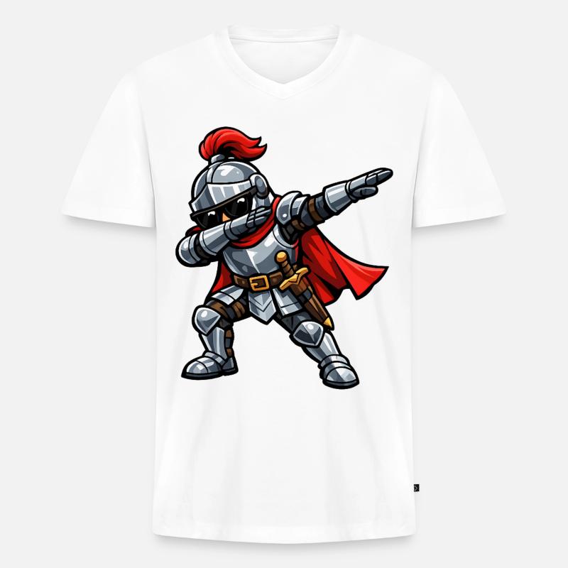 Dabbing Ritter - Männer Premium Bio T-Shirt mit V-Ausschnitt - Weiß