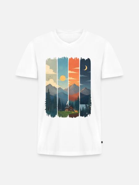 Horizons in four mountain panels - Men's Premium Organic T-shirt with V-neck - white