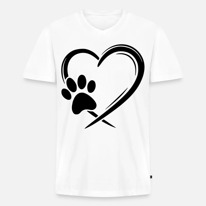 Pfote Herz - Männer Premium Bio T-Shirt mit V-Ausschnitt - Weiß