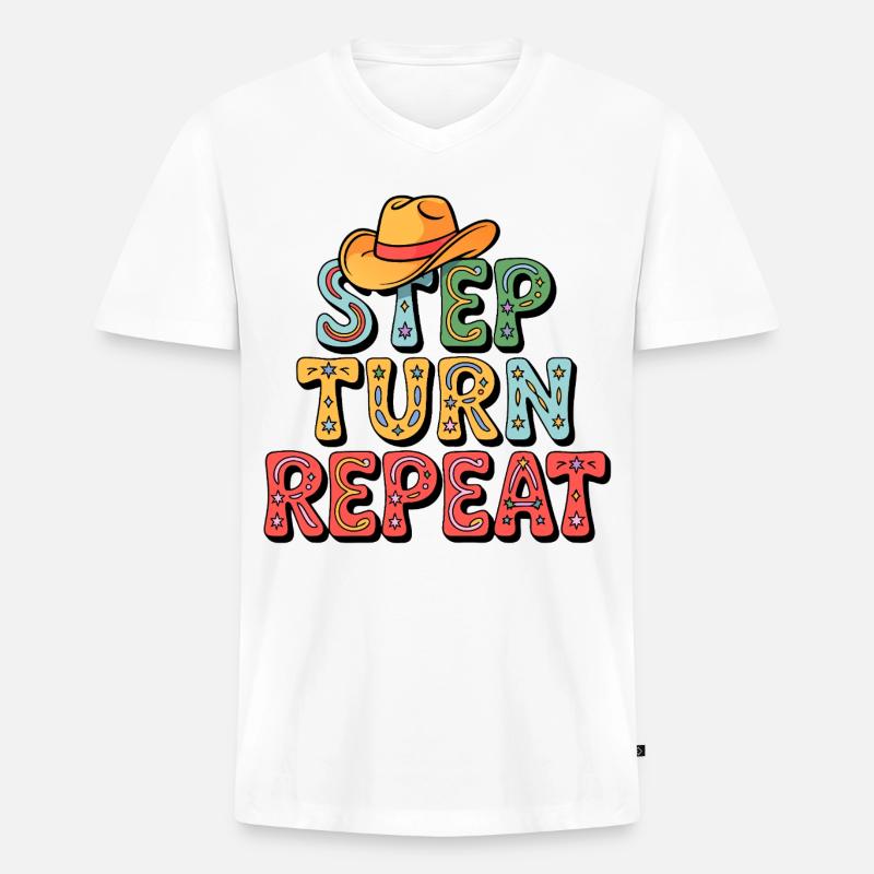 Line Dance Step Turn Repeat - Männer Premium Bio T-Shirt mit V-Ausschnitt - Weiß