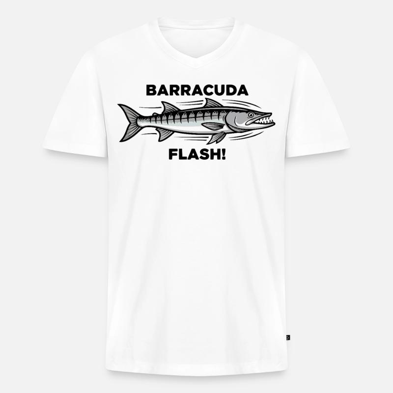 Barracuda Flash Predator Sea Barracuda - Männer Premium Bio T-Shirt mit V-Ausschnitt - Weiß