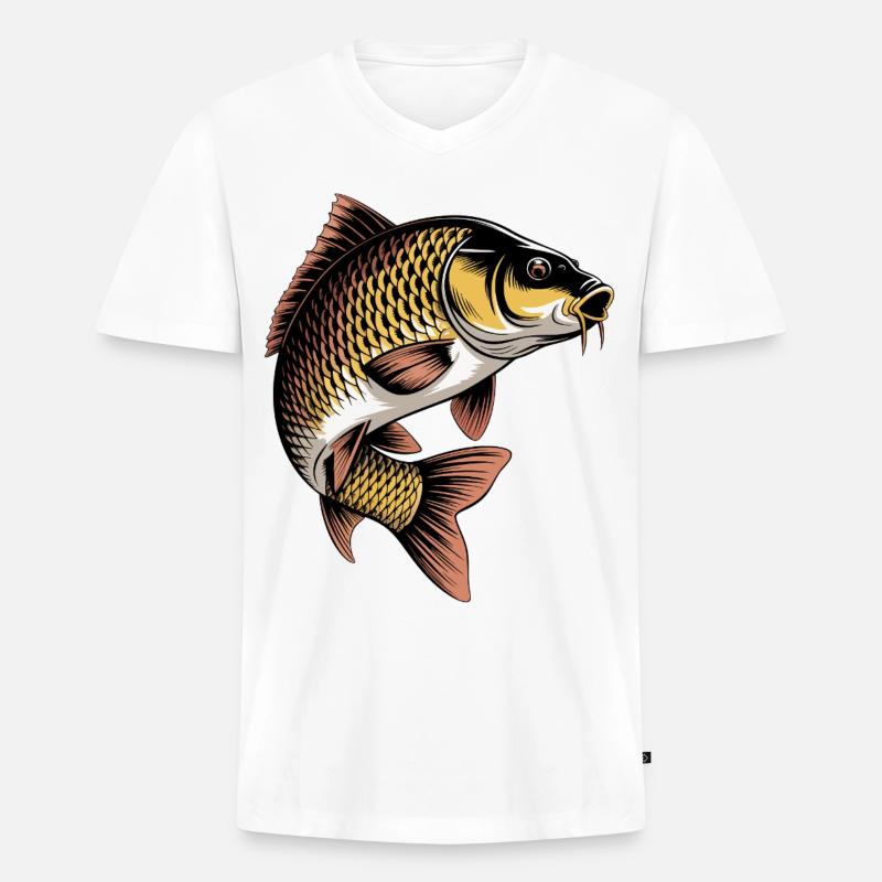 Springender Karpfen - Männer Premium Bio T-Shirt mit V-Ausschnitt - Weiß