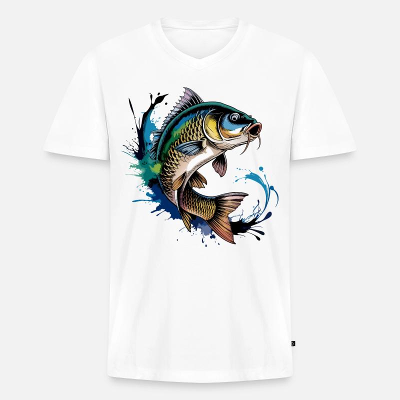 Springender Karpf - Männer Premium Bio T-Shirt mit V-Ausschnitt - Weiß