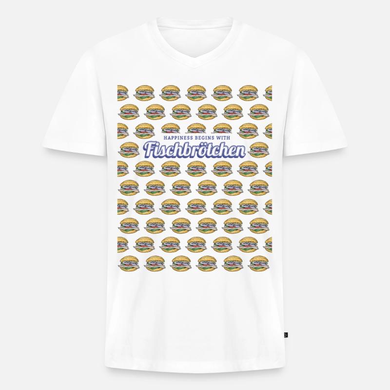 Fischbrötchen mit Matjes oder Bismarckhering - Männer Premium Bio T-Shirt mit V-Ausschnitt - Weiß
