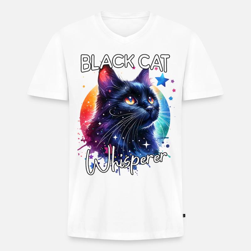 Schwarze Katze Flüsterer - Männer Premium Bio T-Shirt mit V-Ausschnitt - Weiß