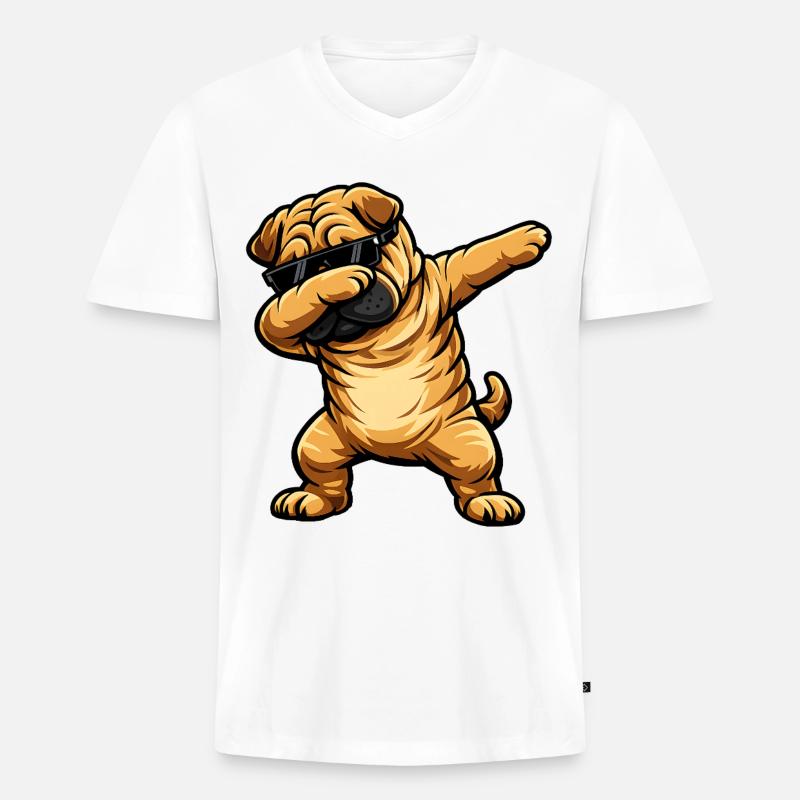 Dabbing Shar Pei - Männer Premium Bio T-Shirt mit V-Ausschnitt - Weiß