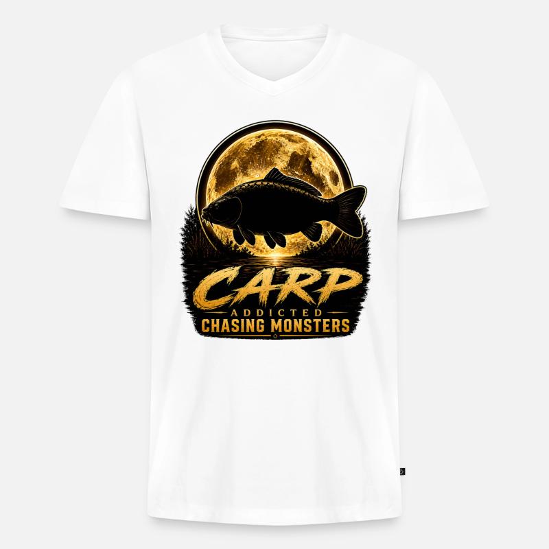 Mitternachtskarpfen-süchtiges Monsterfischen-Design - Männer Premium Bio T-Shirt mit V-Ausschnitt - Weiß