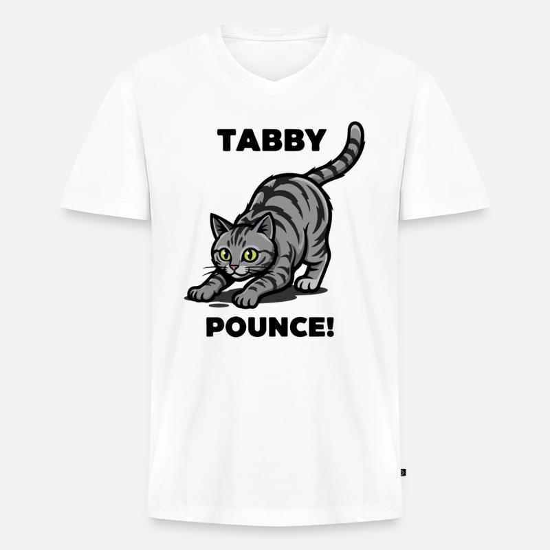Tigerkatze Tabby springt Katzenjagd - Männer Premium Bio T-Shirt mit V-Ausschnitt - Weiß