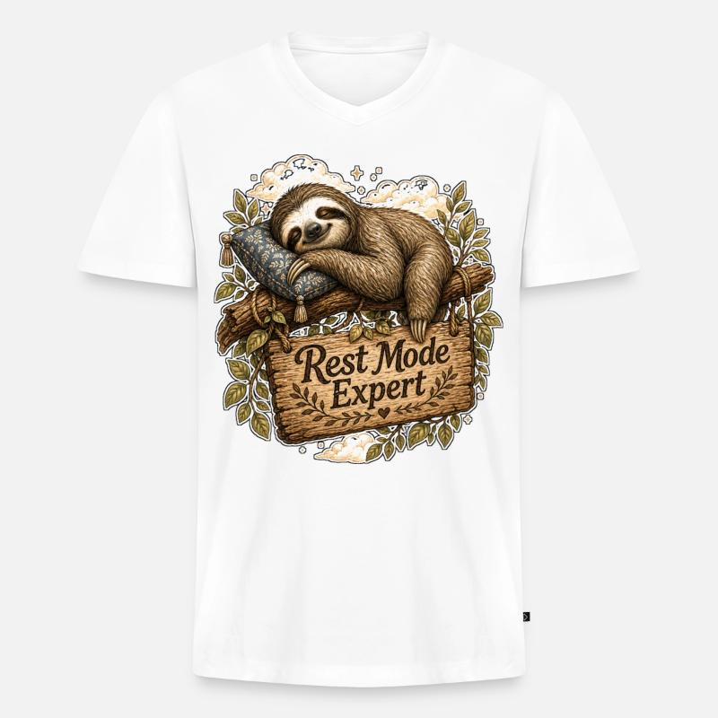 Rest Mode Expert Faultier - Männer Premium Bio T-Shirt mit V-Ausschnitt - Weiß