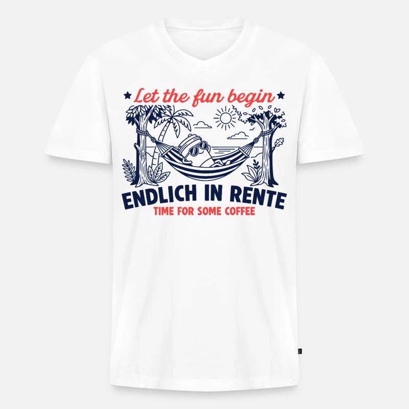 Endlich in Rente Retro Kaffee - Männer Premium Bio T-Shirt mit V-Ausschnitt - Weiß