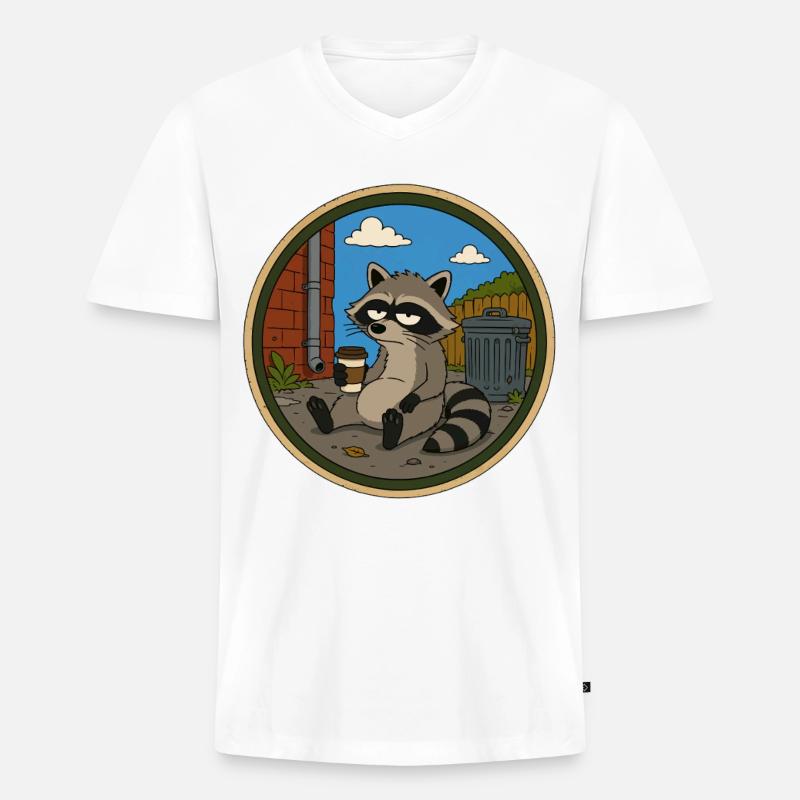 Waschbär in der Kaffeepause - Männer Premium Bio T-Shirt mit V-Ausschnitt - Weiß