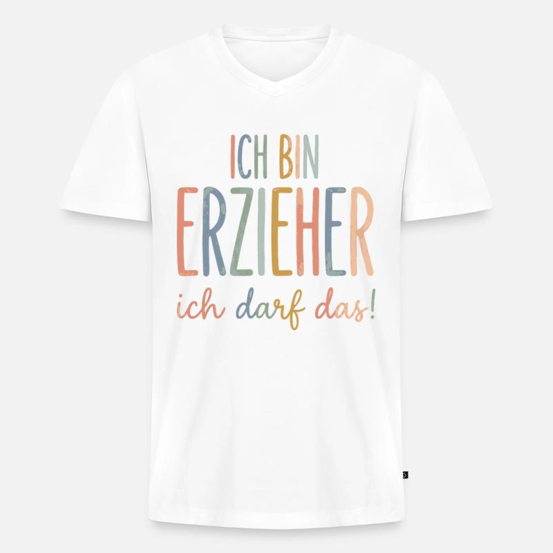 Ich bin erzieher ich darf das - Männer Premium Bio T-Shirt mit V-Ausschnitt - Weiß