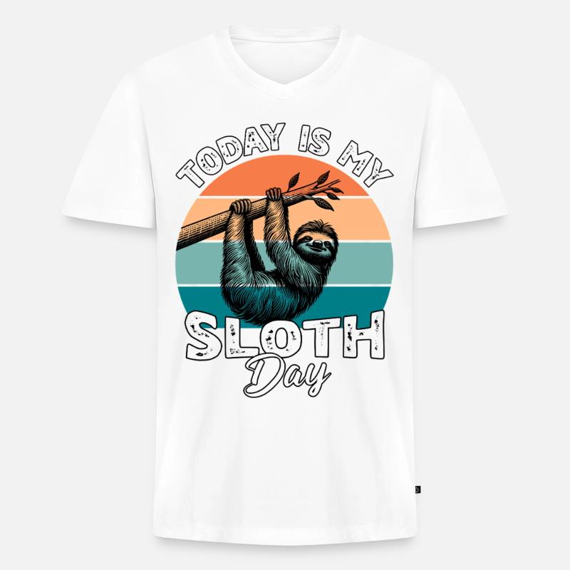 Faultier Sloth - Männer Premium Bio T-Shirt mit V-Ausschnitt - Weiß