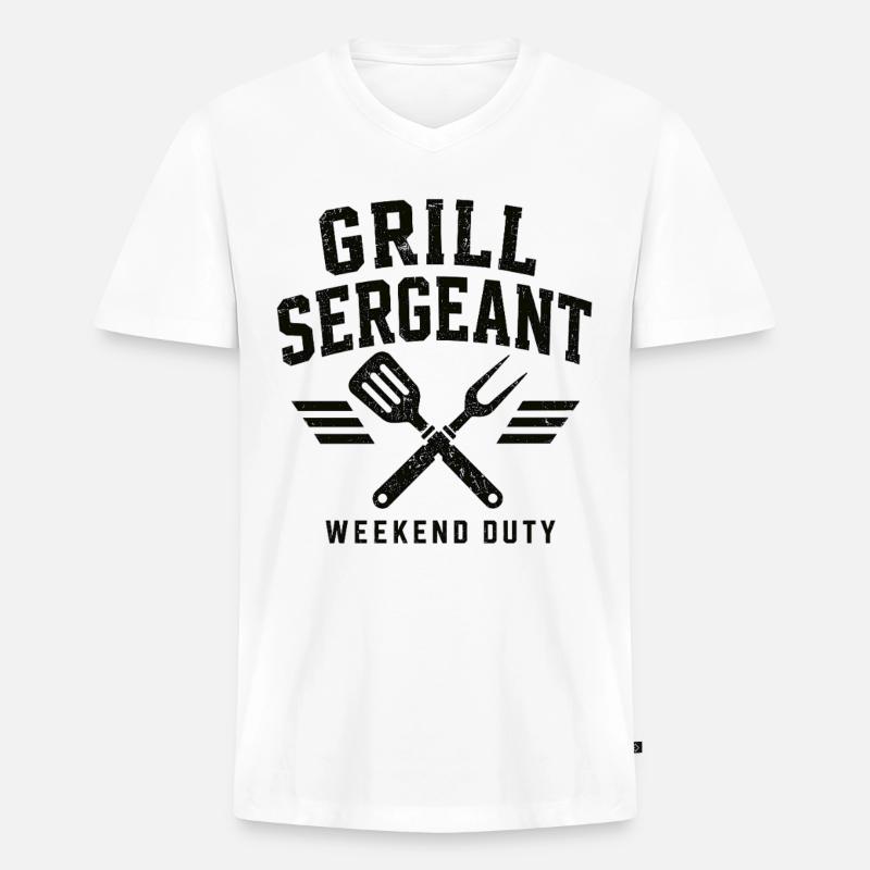 Grill Sergeant BBQ Shirt - Männer Premium Bio T-Shirt mit V-Ausschnitt - Weiß