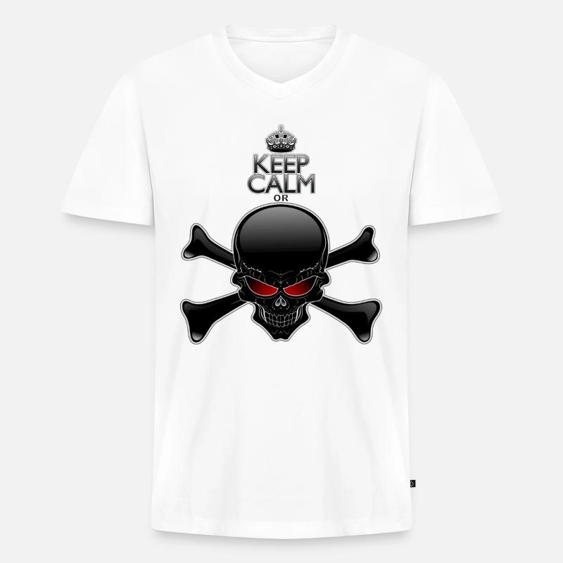 Bleib ruhig oder sterbe, Schwarzer Schädel - Männer Premium Bio T-Shirt mit V-Ausschnitt - Weiß