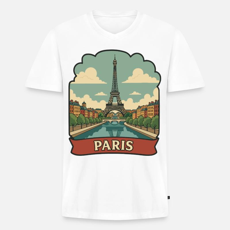 Pariser Eiffelturm Retro-Reiseaufkleber - Männer Premium Bio T-Shirt mit V-Ausschnitt - Weiß