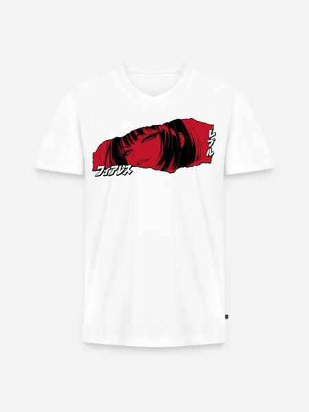 Rebellisches Anime Mädchen und Schriftzeichen - Männer Premium Bio T-Shirt mit V-Ausschnitt - Weiß