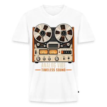 Analoge Vibe Reel To Reel Retro Musik - Männer Premium Bio T-Shirt mit V-Ausschnitt - Weiß - Vorne - Nico (187cm)