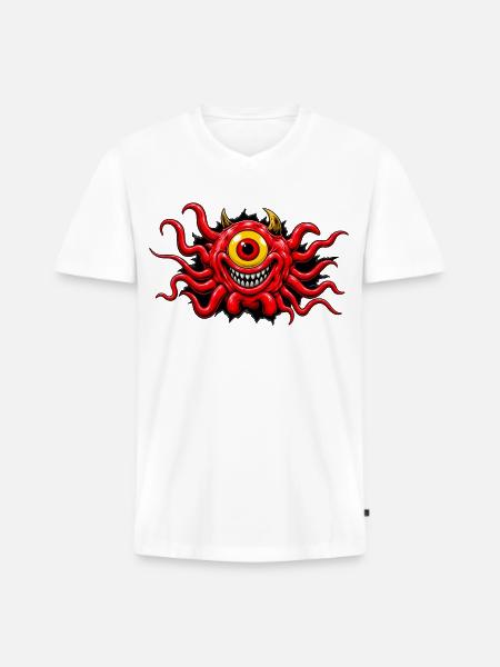 Rotes, einäugiges tentakelbewehrtes Monster - Männer Premium Bio T-Shirt mit V-Ausschnitt - Weiß
