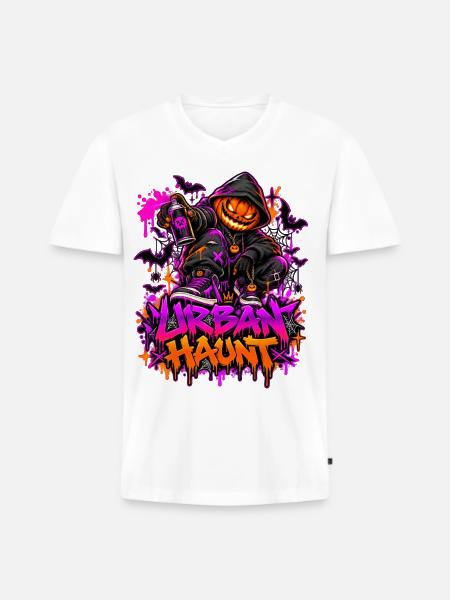 Halloween Kürbis - Männer Premium Bio T-Shirt mit V-Ausschnitt - Weiß