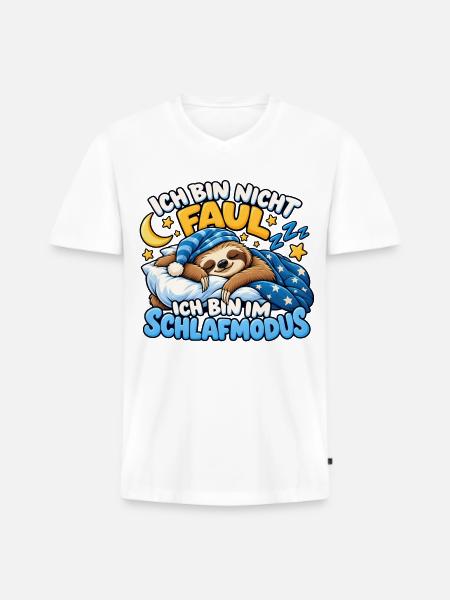 Faultier im Schlafmodus - Männer Premium Bio T-Shirt mit V-Ausschnitt - Weiß