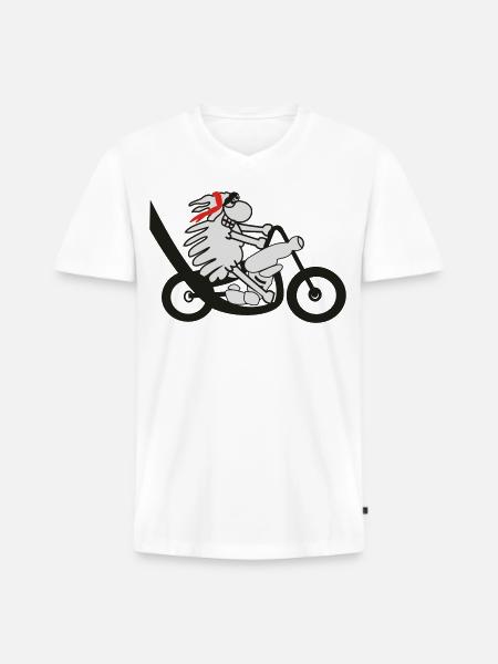 Motorradfahrer Schaf - Männer Premium Bio T-Shirt mit V-Ausschnitt - Weiß