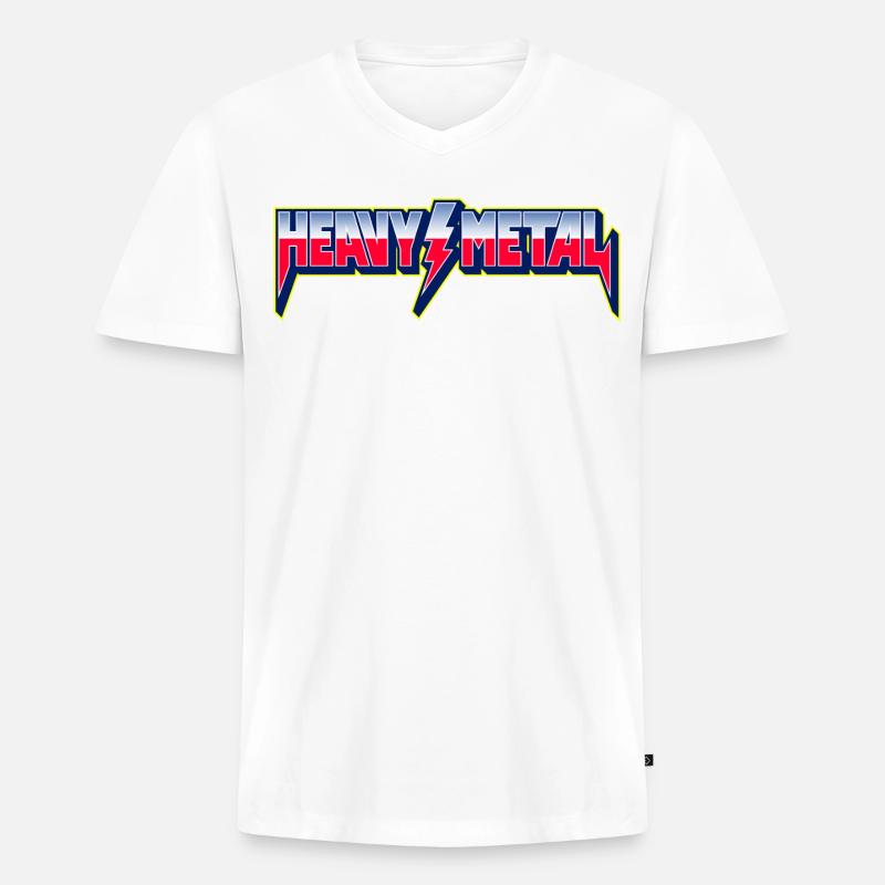 Heavy Metal 3D-Logo mit Blitz - Männer Premium Bio T-Shirt mit V-Ausschnitt - Weiß