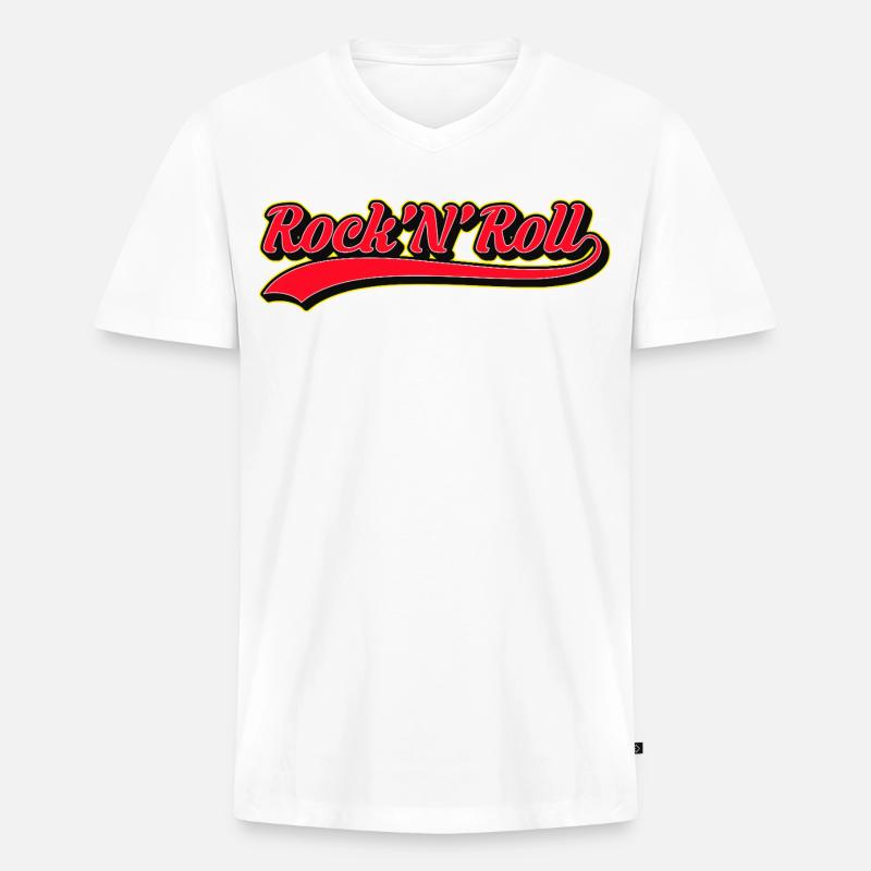 Rock 'N' Roll Retro Script Logo - Maglietta ecologica premium da uomo con scollo a V - bianco
