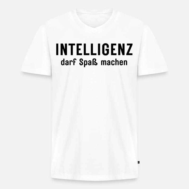 Intelligenz darf Spaß machen Statement Design - Männer Premium Bio T-Shirt mit V-Ausschnitt - Weiß